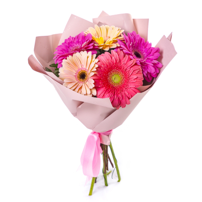 Яркий букет из 5 разноцветных гербер – солнечное настроение в подарок Ижевск Удмуртская Республика