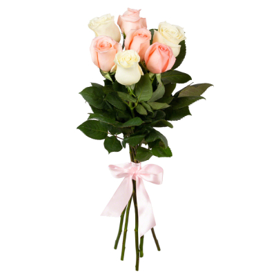 Букет из 7 розовых и белых роз