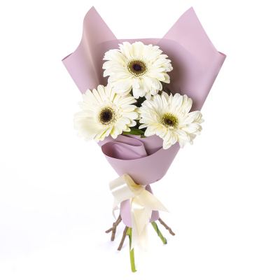 Нежный букет из 3 белых гербер – символ искренности и света Ижевск Удмуртская Республика